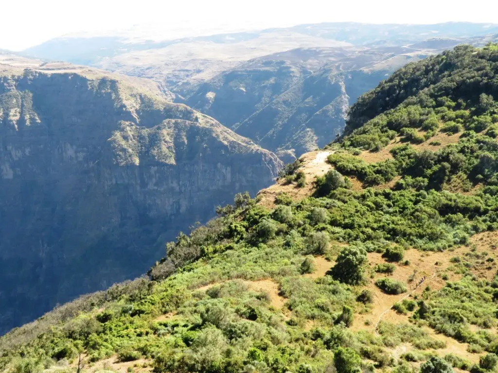 Walkers on one of the footpaths snaking along the Simien escarpment