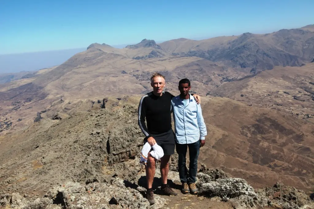 Dave on top of Mt Bwahit, the second highest peak in the Simiens, at 14,500 ft