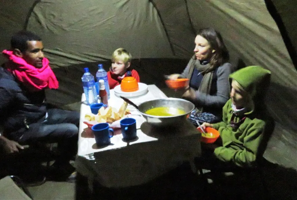 Dave and his dining tent - a brilliant idea for cold Simien evenings